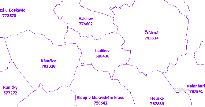 Katastrální mapa Ludíkov - přehledová mapa katastrálního území
