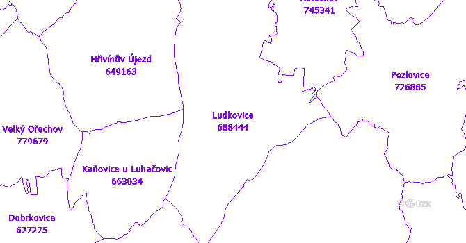 Katastrální mapa Ludkovice - přehledová mapa katastrálního území