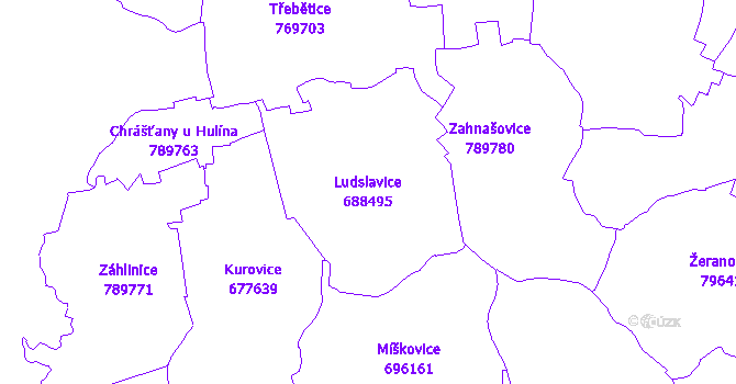 Katastrální mapa Ludslavice - přehledová mapa katastrálního území