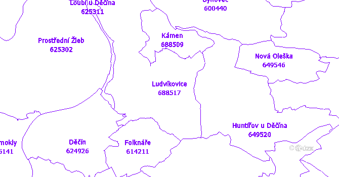 Katastrální mapa Ludvíkovice - přehledová mapa katastrálního území