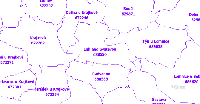 Katastrální mapa Luh nad Svatavou - přehledová mapa katastrálního území