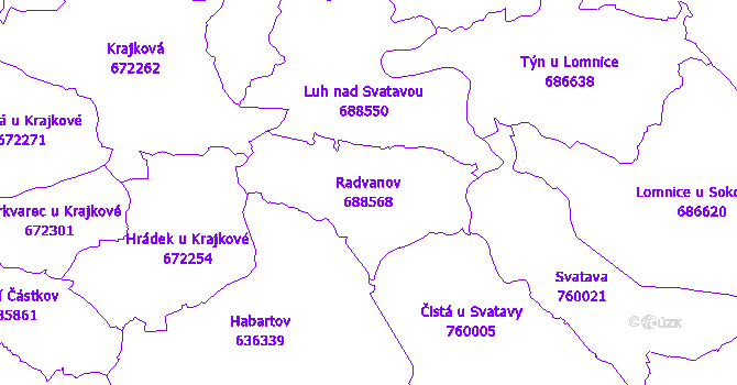 Katastrální mapa Radvanov - přehledová mapa katastrálního území