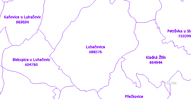 Katastrální mapa Luhačovice - přehledová mapa katastrálního území