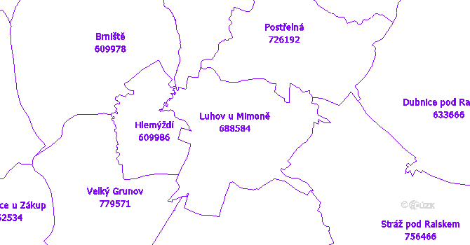 Katastrální mapa Luhov u Mimoně - přehledová mapa katastrálního území