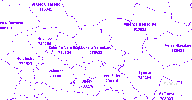 Katastrální mapa Luka u Verušiček