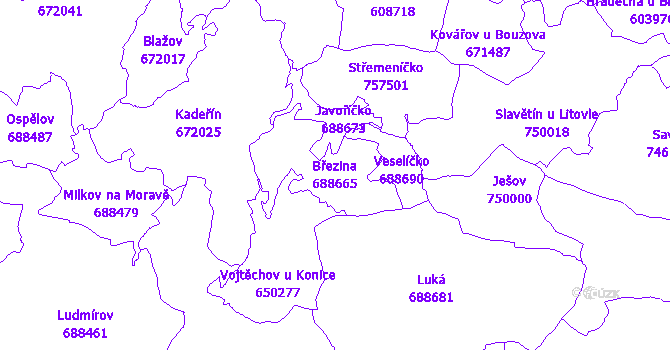 Katastrální mapa Březina - přehledová mapa katastrálního území