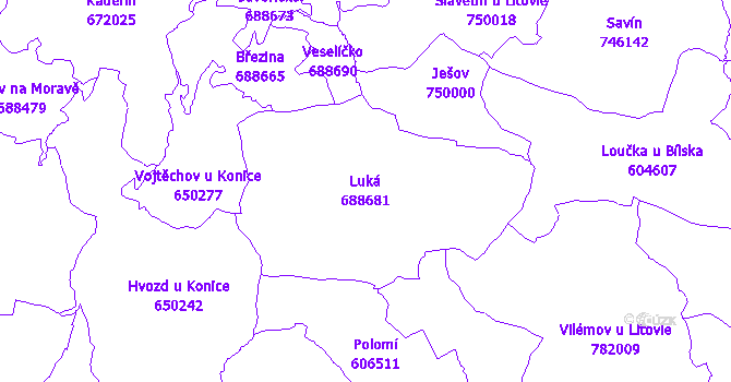 Katastrální mapa Luká - přehledová mapa katastrálního území