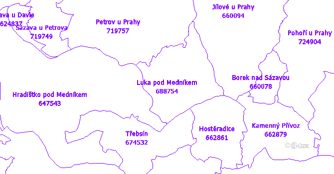 Katastrální mapa Luka pod Medníkem - přehledová mapa katastrálního území
