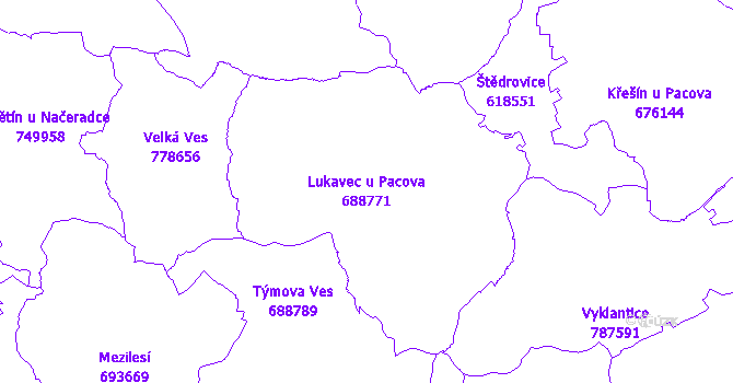 Katastrální mapa Lukavec u Pacova - přehledová mapa katastrálního území