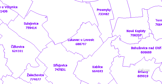 Katastrální mapa Lukavec u Lovosic - přehledová mapa katastrálního území