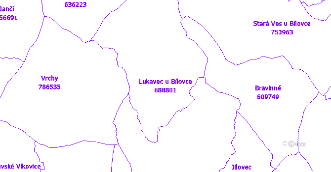 Katastrální mapa Lukavec u Bílovce - přehledová mapa katastrálního území