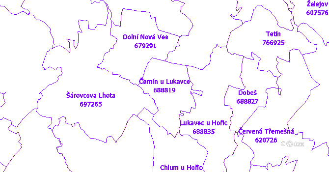 Katastrální mapa Černín u Lukavce - přehledová mapa katastrálního území