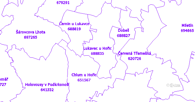 Katastrální mapa Lukavec u Hořic - přehledová mapa katastrálního území