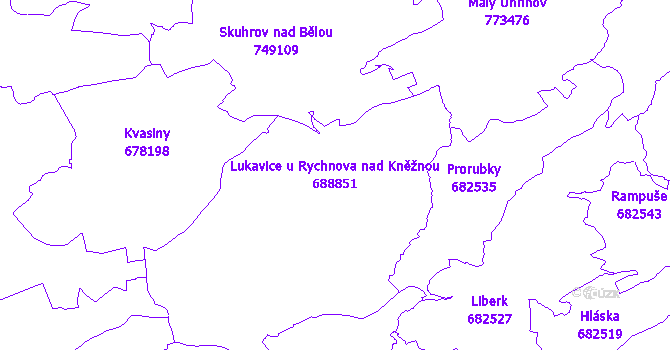 Katastrální mapa Lukavice u Rychnova nad Kněžnou - přehledová mapa katastrálního území