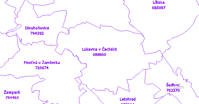 Katastrální mapa Lukavice v Čechách