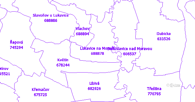 Katastrální mapa Lukavice na Moravě - přehledová mapa katastrálního území