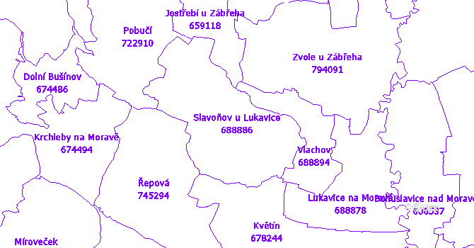 Katastrální mapa Slavoňov u Lukavice - přehledová mapa katastrálního území