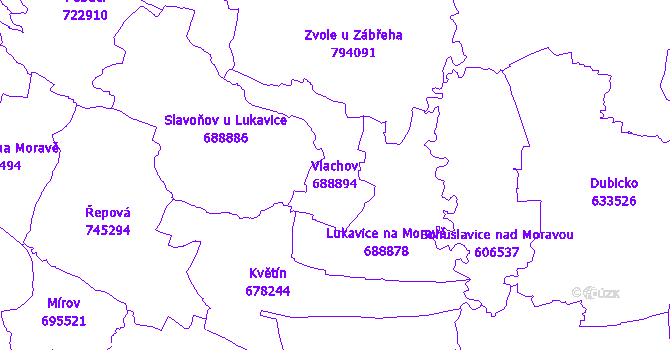 Katastrální mapa Vlachov - přehledová mapa katastrálního území