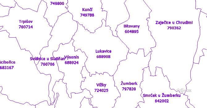 Katastrální mapa Lukavice - přehledová mapa katastrálního území
