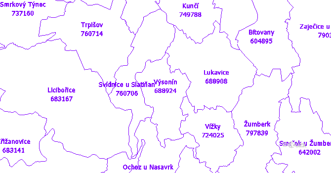 Katastrální mapa Výsonín - přehledová mapa katastrálního území