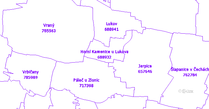 Katastrální mapa Horní Kamenice u Lukova - přehledová mapa katastrálního území