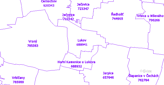 Katastrální mapa Lukov - přehledová mapa katastrálního území