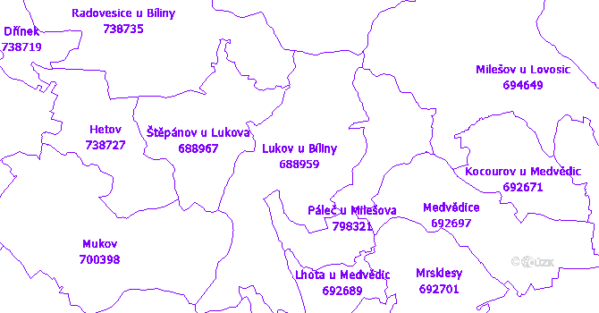 Katastrální mapa Lukov u Bíliny - přehledová mapa katastrálního území