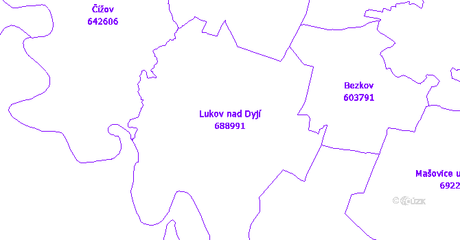 Katastrální mapa Lukov nad Dyjí - přehledová mapa katastrálního území