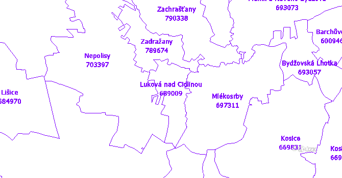 Katastrální mapa Luková nad Cidlinou - přehledová mapa katastrálního území