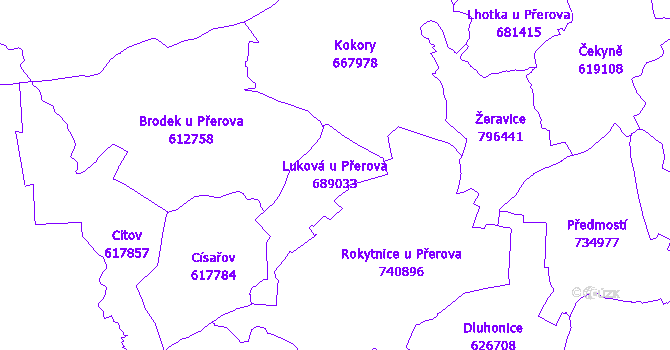 Katastrální mapa Luková u Přerova - přehledová mapa katastrálního území