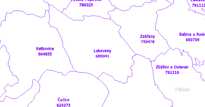 Katastrální mapa Lukovany - přehledová mapa katastrálního území