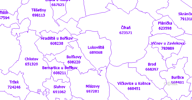 Katastrální mapa Lukoviště - přehledová mapa katastrálního území