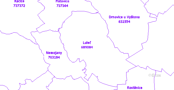 Katastrální mapa Luleč - přehledová mapa katastrálního území