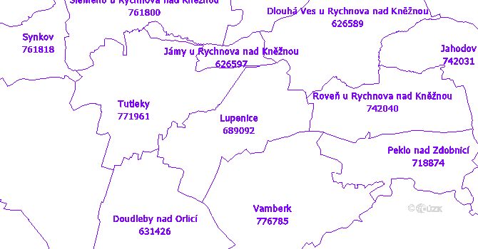 Katastrální mapa Lupenice - přehledová mapa katastrálního území