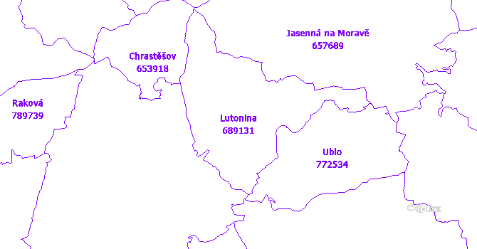 Katastrální mapa Lutonina - přehledová mapa katastrálního území