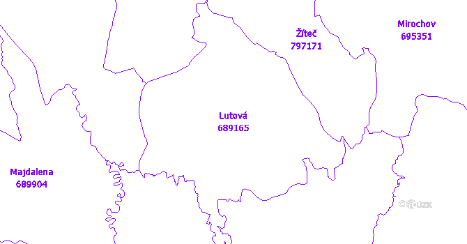 Katastrální mapa Lutová - přehledová mapa katastrálního území