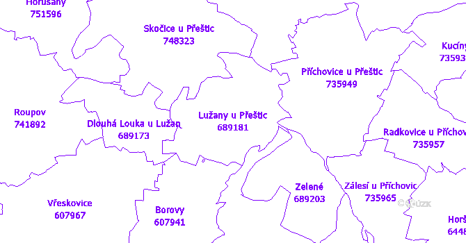 Katastrální mapa Lužany u Přeštic - přehledová mapa katastrálního území
