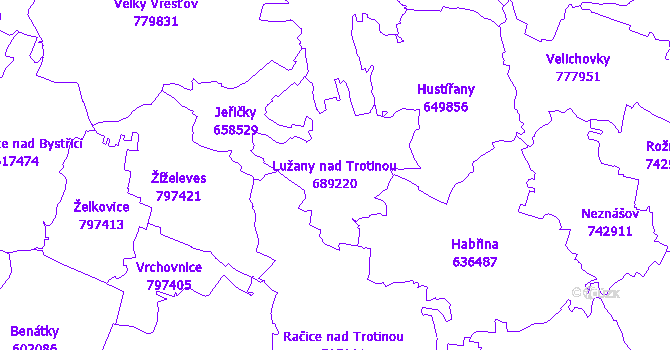 Katastrální mapa Lužany nad Trotinou - přehledová mapa katastrálního území