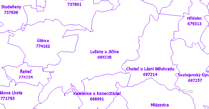 Katastrální mapa Lužany u Jičína - přehledová mapa katastrálního území