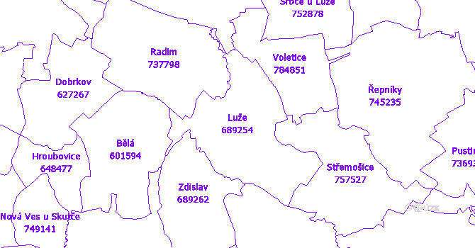 Katastrální mapa Luže - přehledová mapa katastrálního území