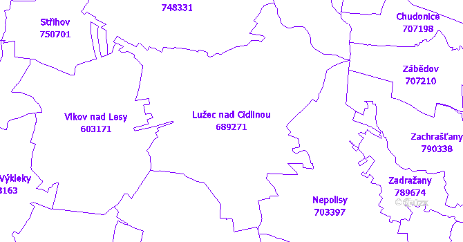 Katastrální mapa Lužec nad Cidlinou - přehledová mapa katastrálního území