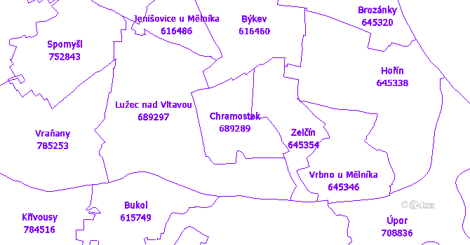Katastrální mapa Chramostek - přehledová mapa katastrálního území