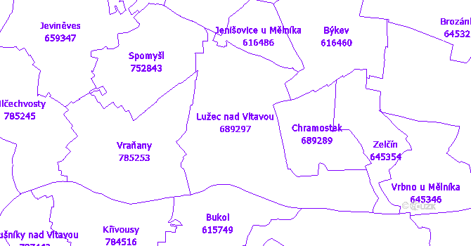 Katastrální mapa Lužec nad Vltavou - přehledová mapa katastrálního území