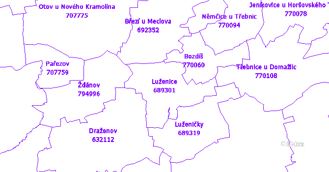 Katastrální mapa Luženice - přehledová mapa katastrálního území