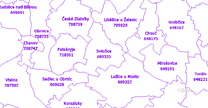 Katastrální mapa Svinčice - přehledová mapa katastrálního území
