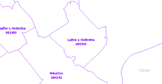 Katastrální mapa Lužice u Hodonína - přehledová mapa katastrálního území