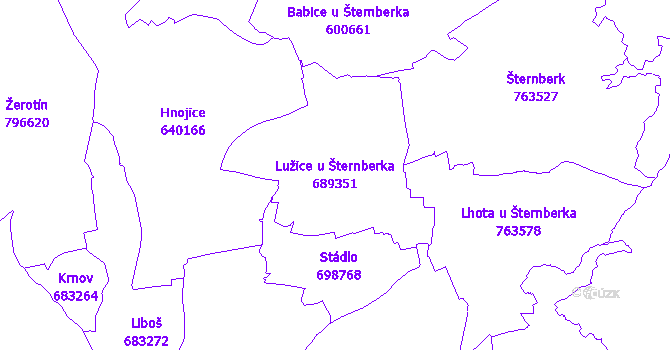 Katastrální mapa Lužice u Šternberka - přehledová mapa katastrálního území