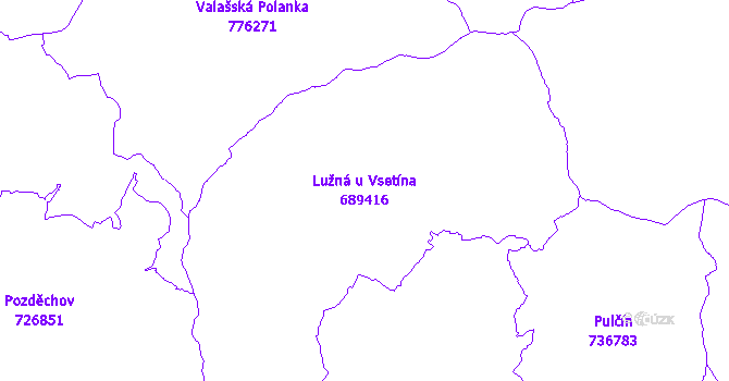 Katastrální mapa Lužná u Vsetína - přehledová mapa katastrálního území