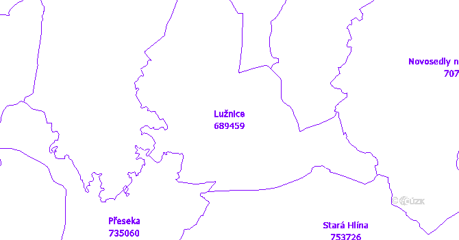 Katastrální mapa Lužnice - přehledová mapa katastrálního území