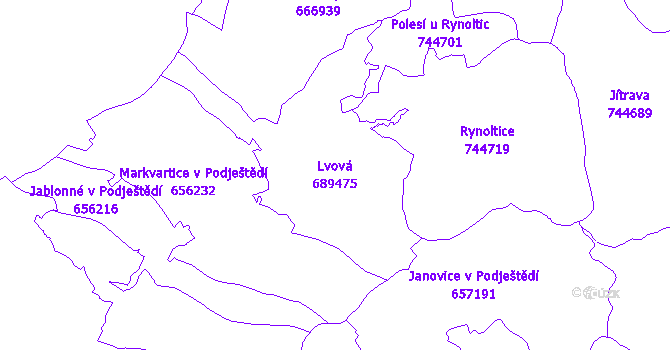 Katastrální mapa Lvová - přehledová mapa katastrálního území